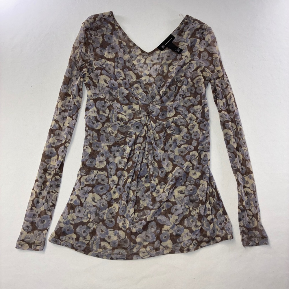612 Fairycore INC International Concepts Mesh Top S Purple Floral V-Neck Sheer